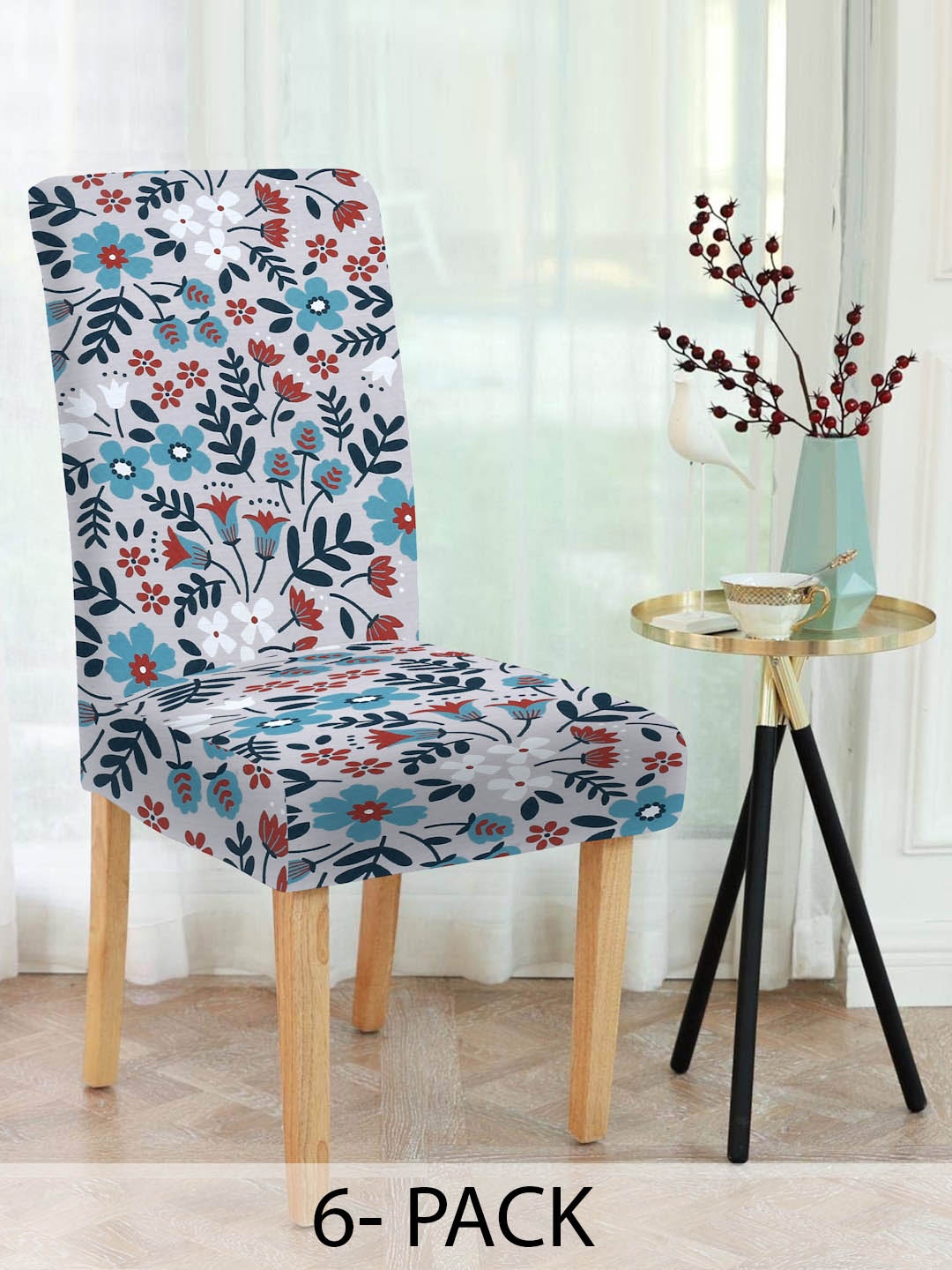 

Slushy Mushy Off White and Blue 6 Pieces Floral Printed Chair Covers