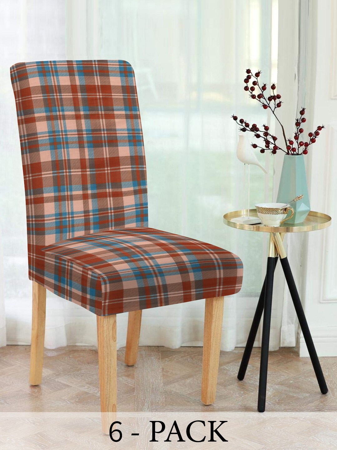 

Slushy Mushy Brown & Grey 6 Pieces Checked Chair Covers