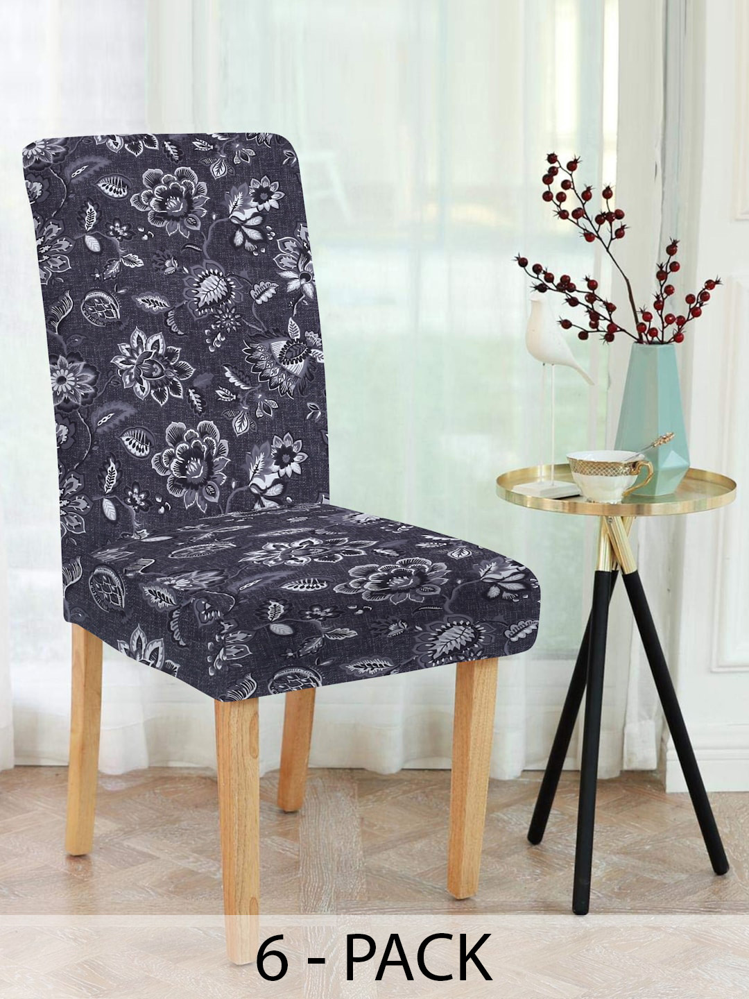 

Slushy Mushy Grey & Off White 6 Pieces Floral Printed Chair Cover