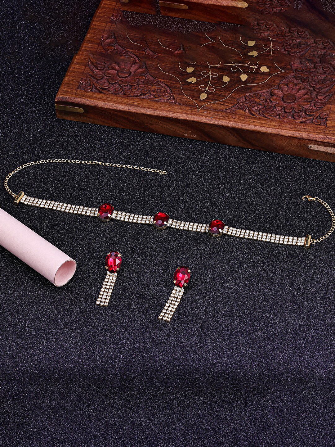 

Sukkhi Gold Plated American Diamond Studded Jewellery Set, Magenta