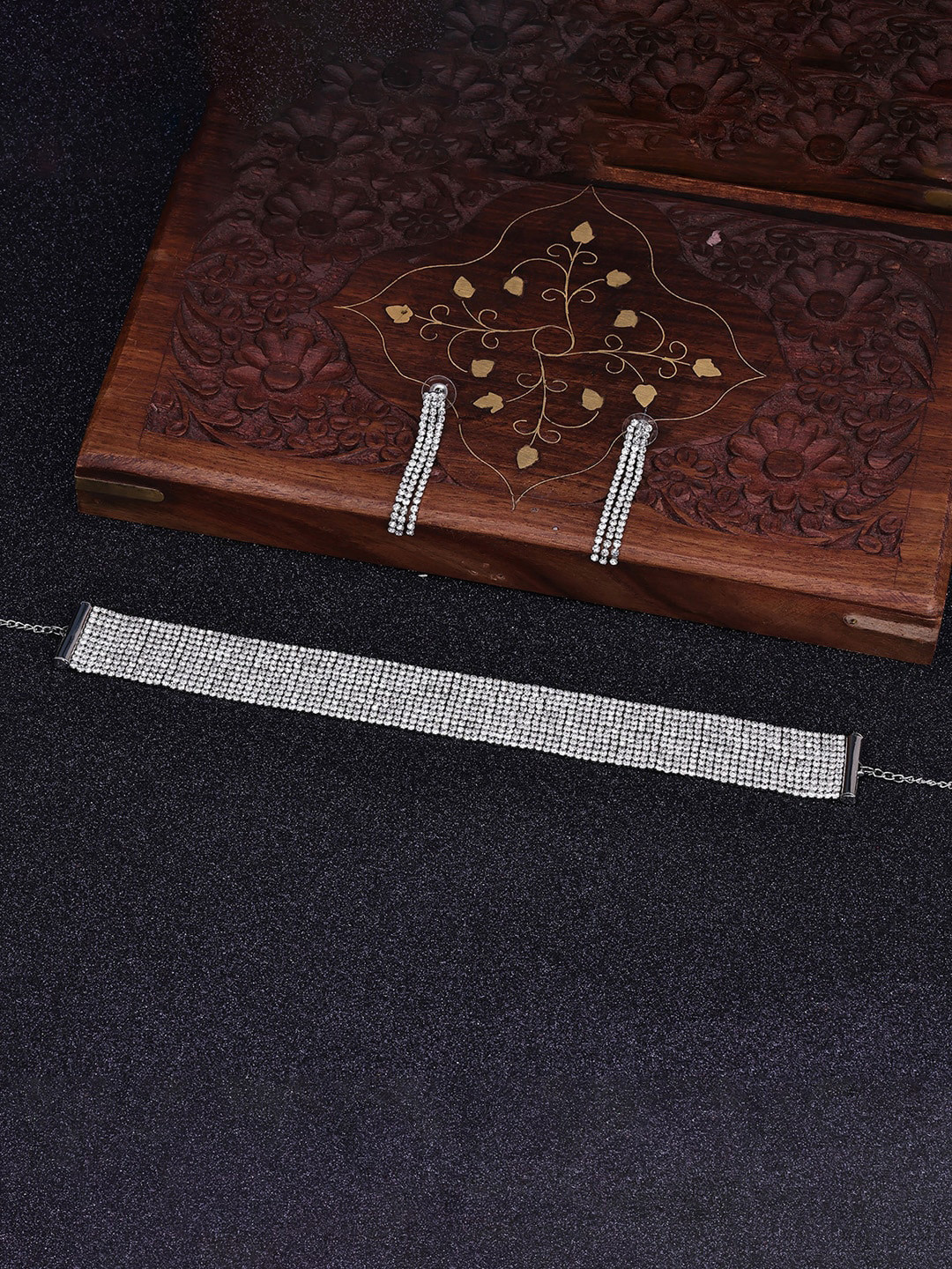 

Sukkhi Rhodium-Plated AD Stone Stubbed Jewellery Set, Silver