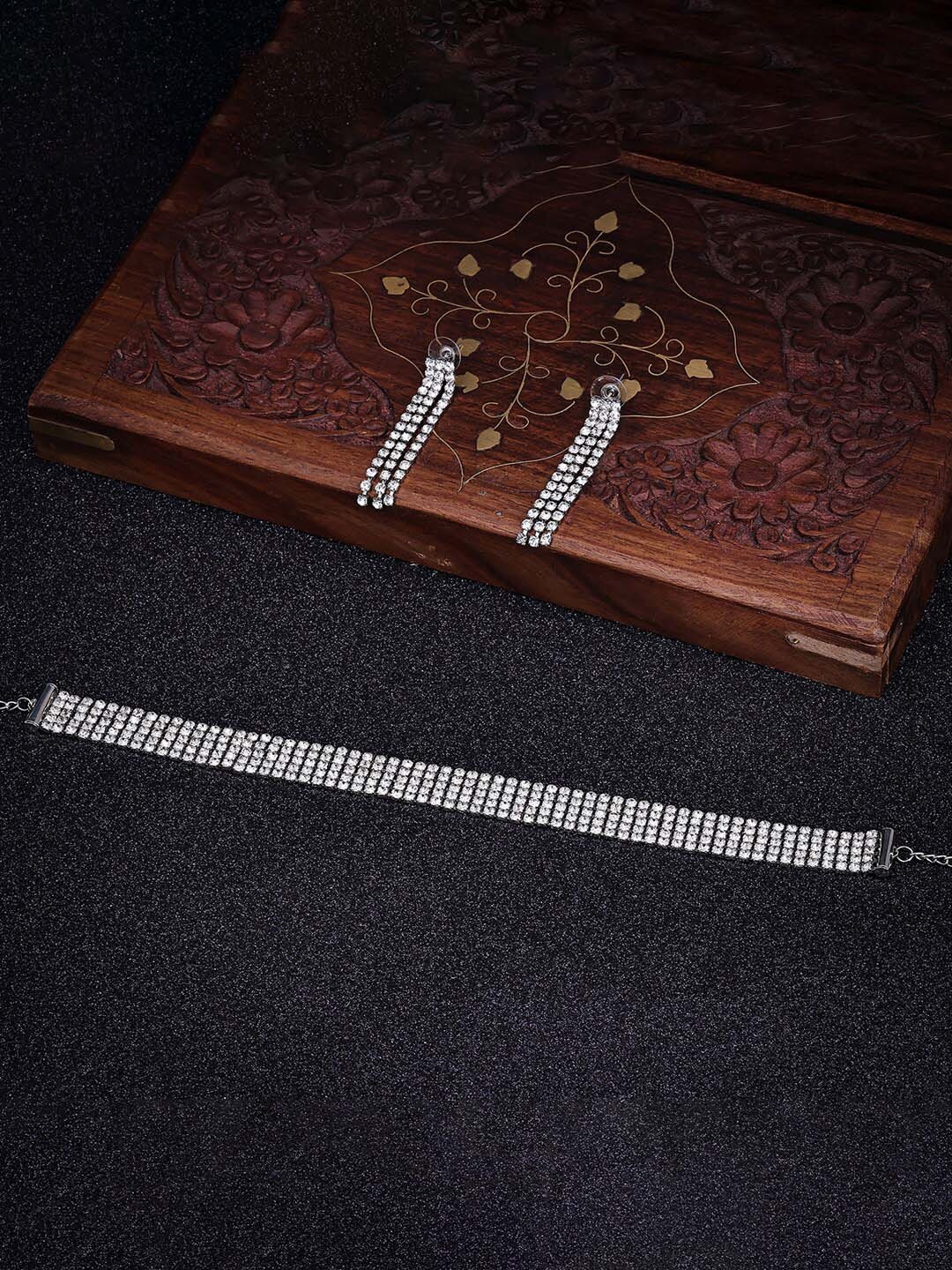 

Sukkhi Rhodium Plated AD Studded Jewellery Set, Silver
