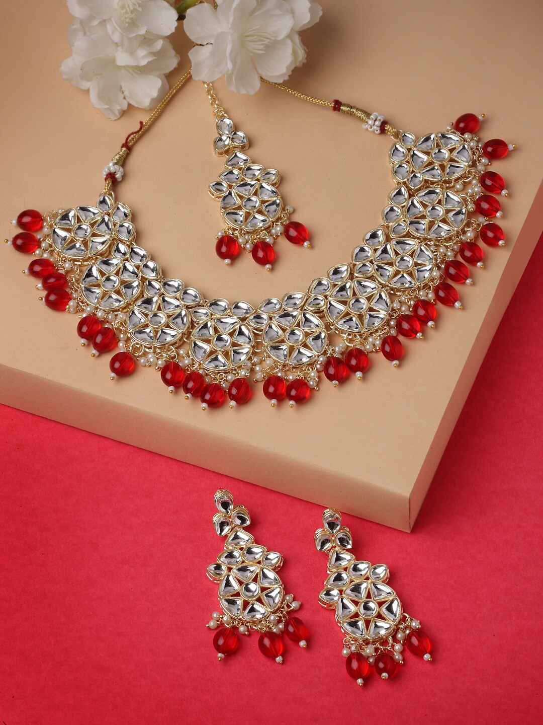 

Sukkhi Gold-Plated American Diamond Studded & Beaded Jewellery Set