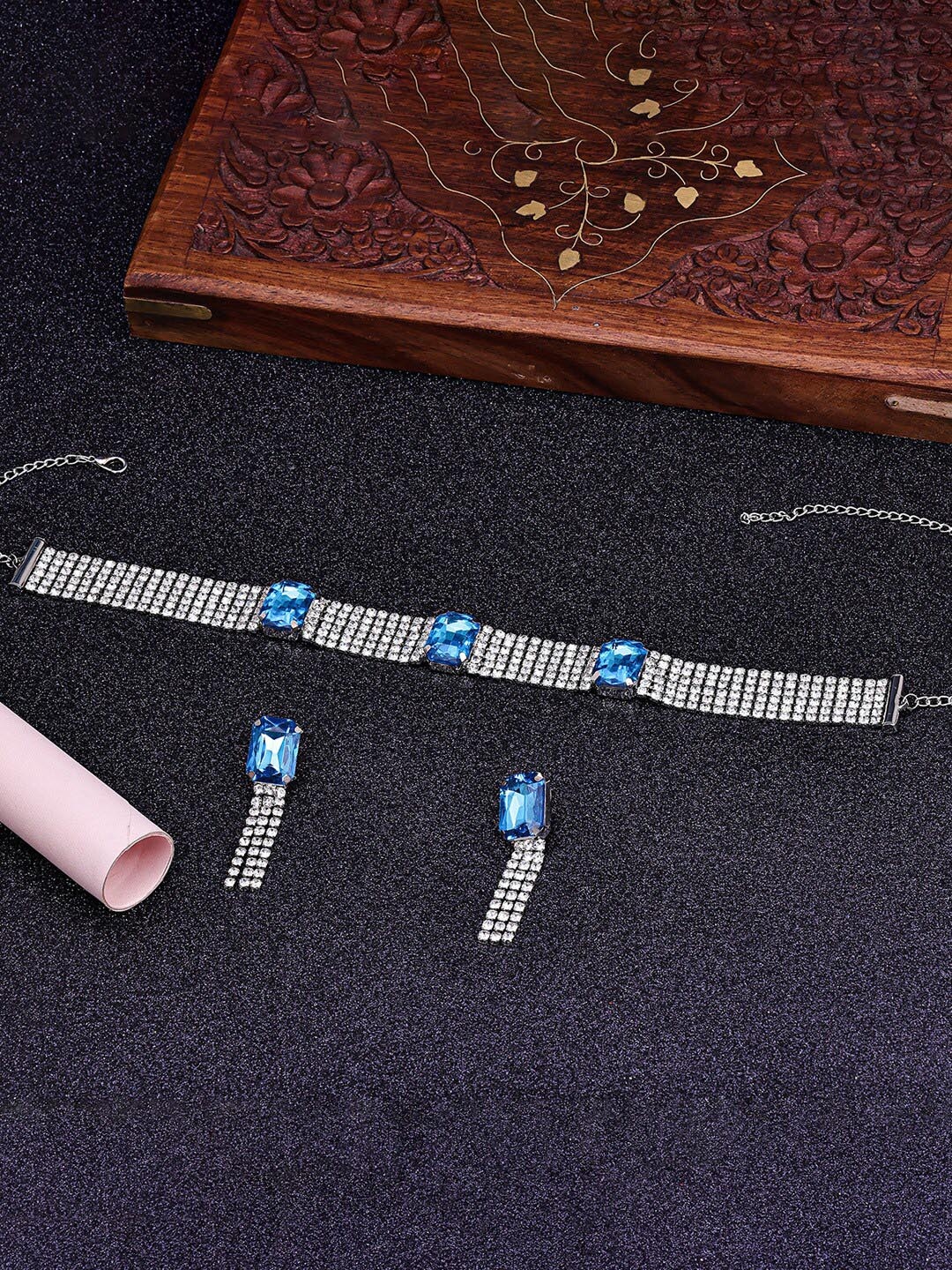 

Sukkhi Rhodium -Plated AD Stone Stubbed Jewellery Set, Silver