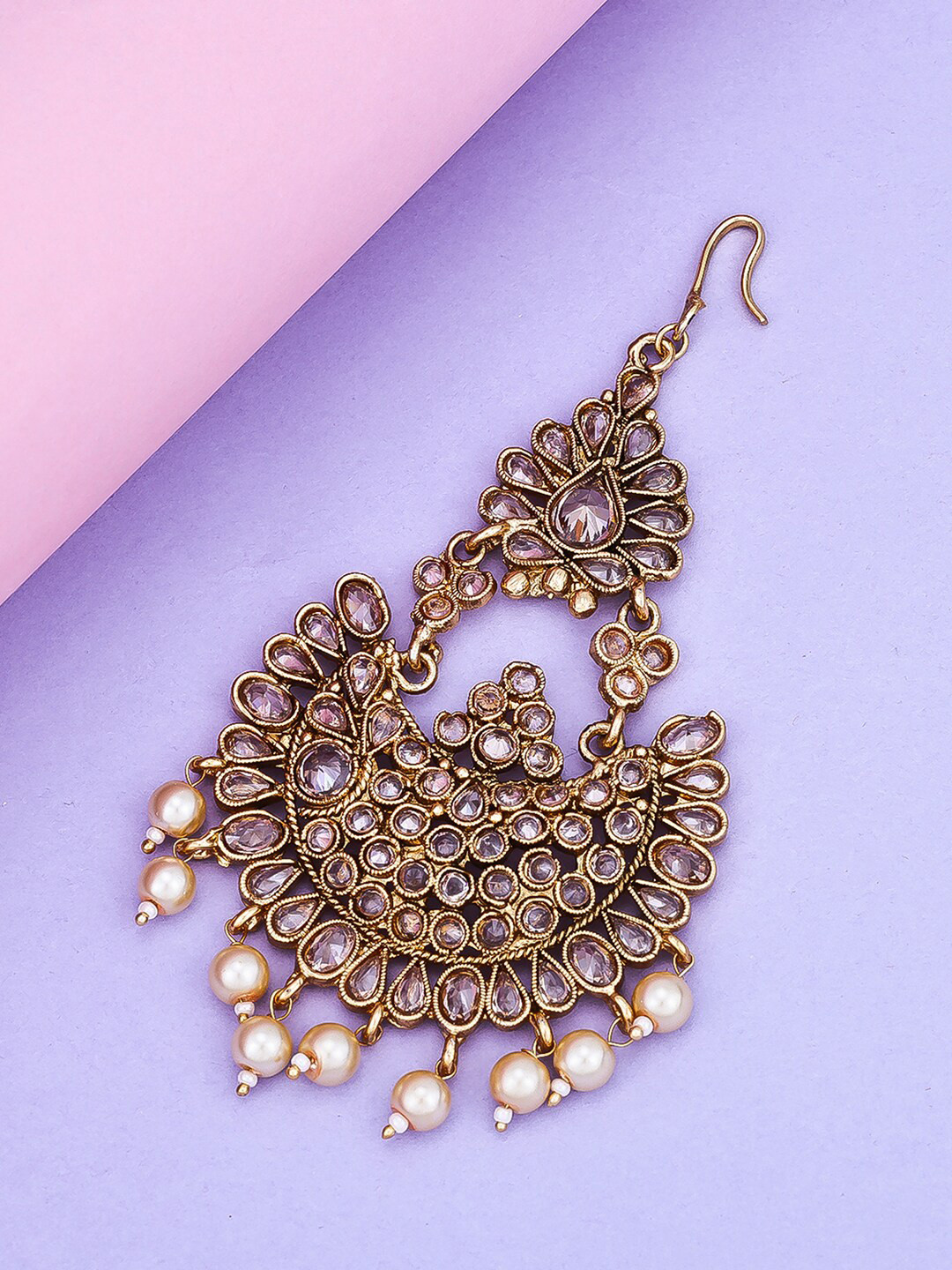 

Sukkhi Gold-Plated Kundan-Studded & Beaded Jhumar Passa