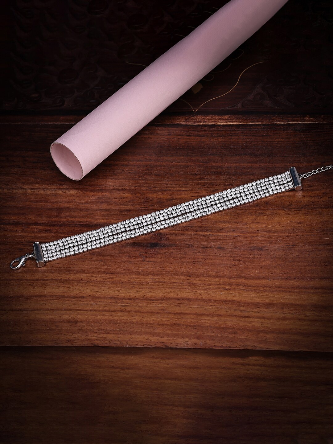 

Sukkhi Rhodium-Plated Stone-Studded Adjustable Wraparound Bracelet, Silver