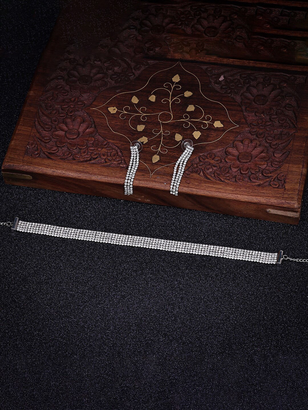 

Sukkhi Rhodium-Plated AD Stone Stubbed Jewellery Set, Silver