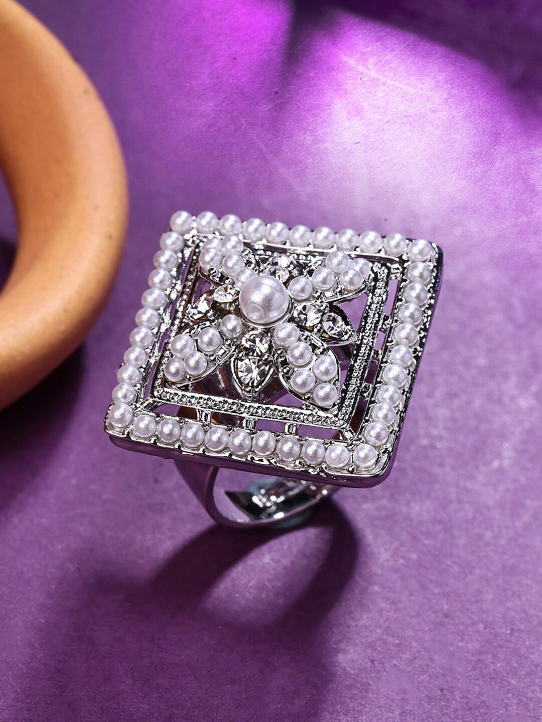 

Sukkhi Rhodium -Plated AD Studded Finger Ring, Silver