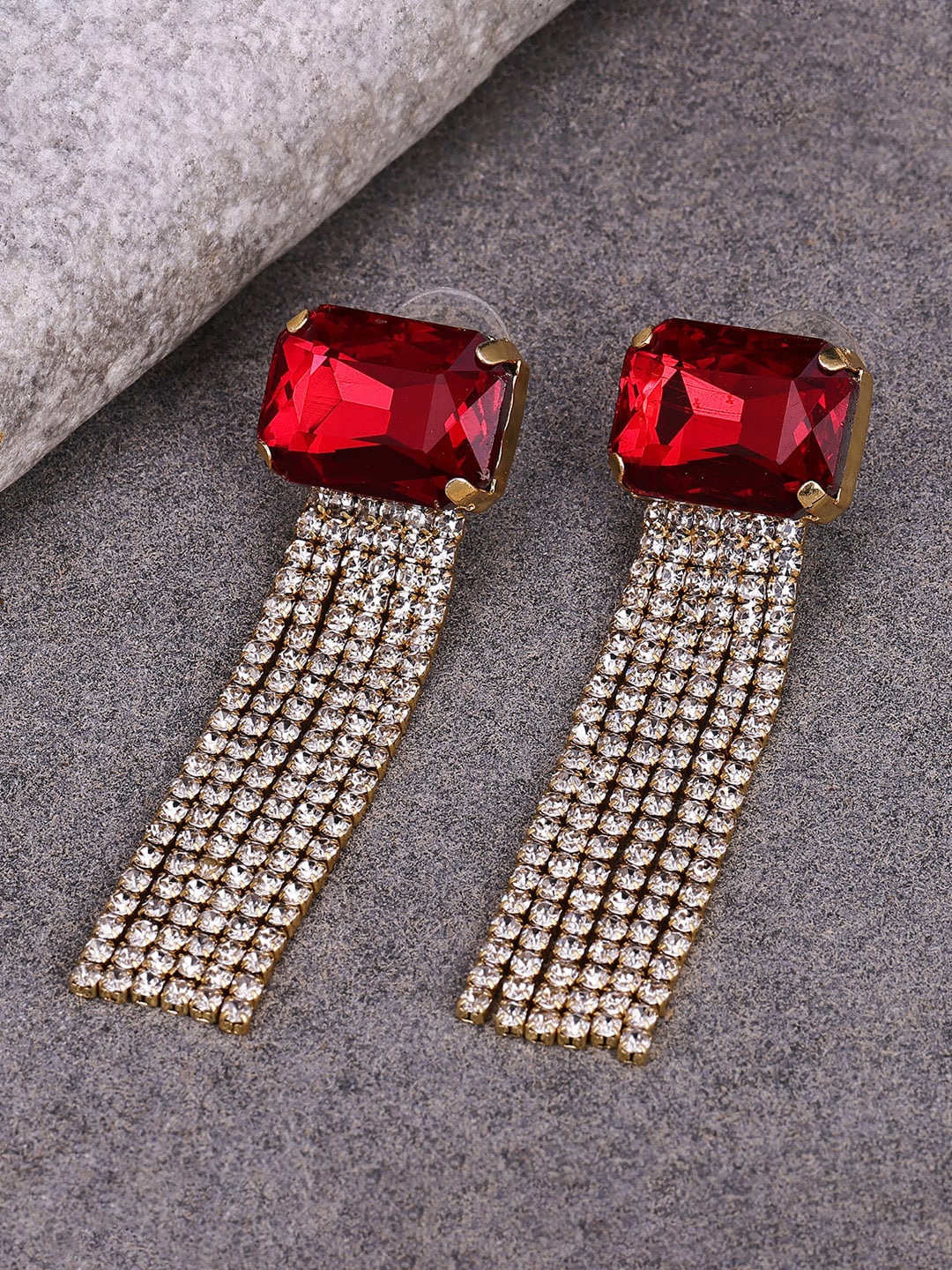 

Sukkhi Gold-Plated Geometric Drop Earrings, Red