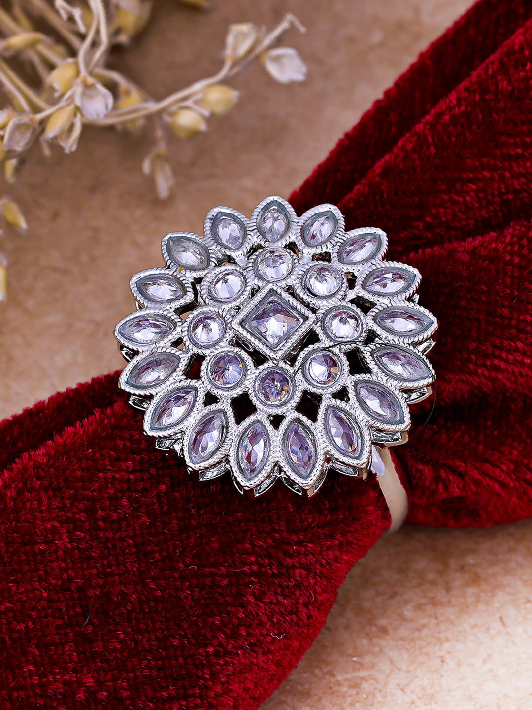 

Sukkhi Rhodium-Plated American Diamond Studded Finger Ring, Silver