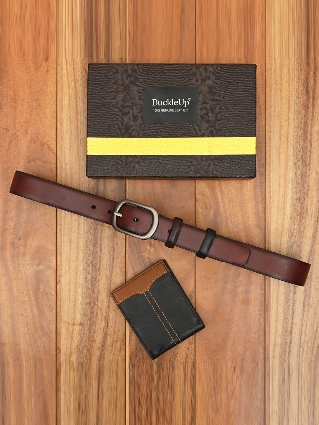 

BuckleUp Men Belt & Wallet Accessory Gift Set, Brown