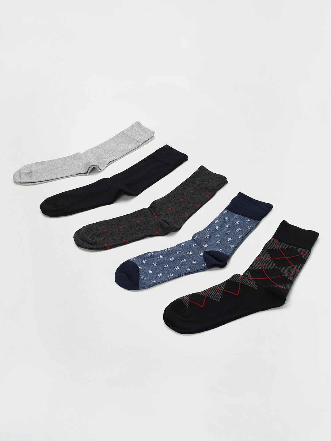 

max Men Pack Of 5 Patterned Ankle-Length Socks, Grey