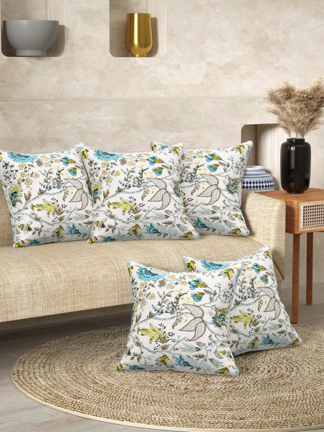 

EasyGoods Blue Set of 3 Floral Square Cushion Covers