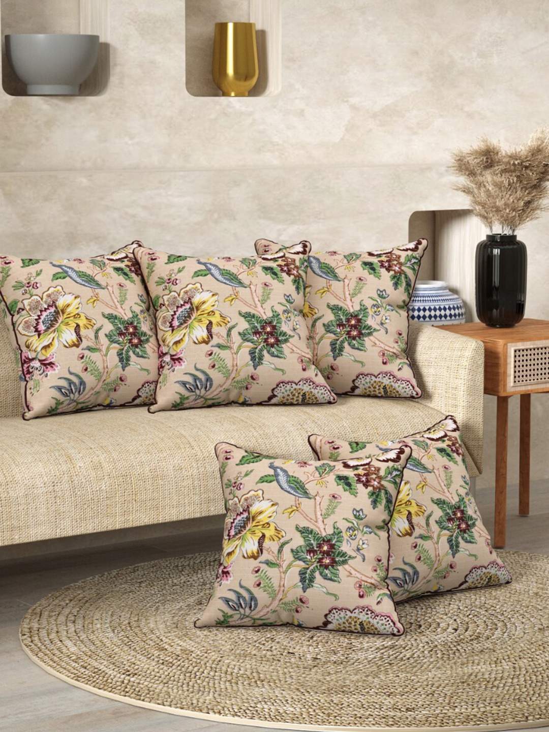 

EasyGoods Green Set of 2 Floral Square Cushion Covers