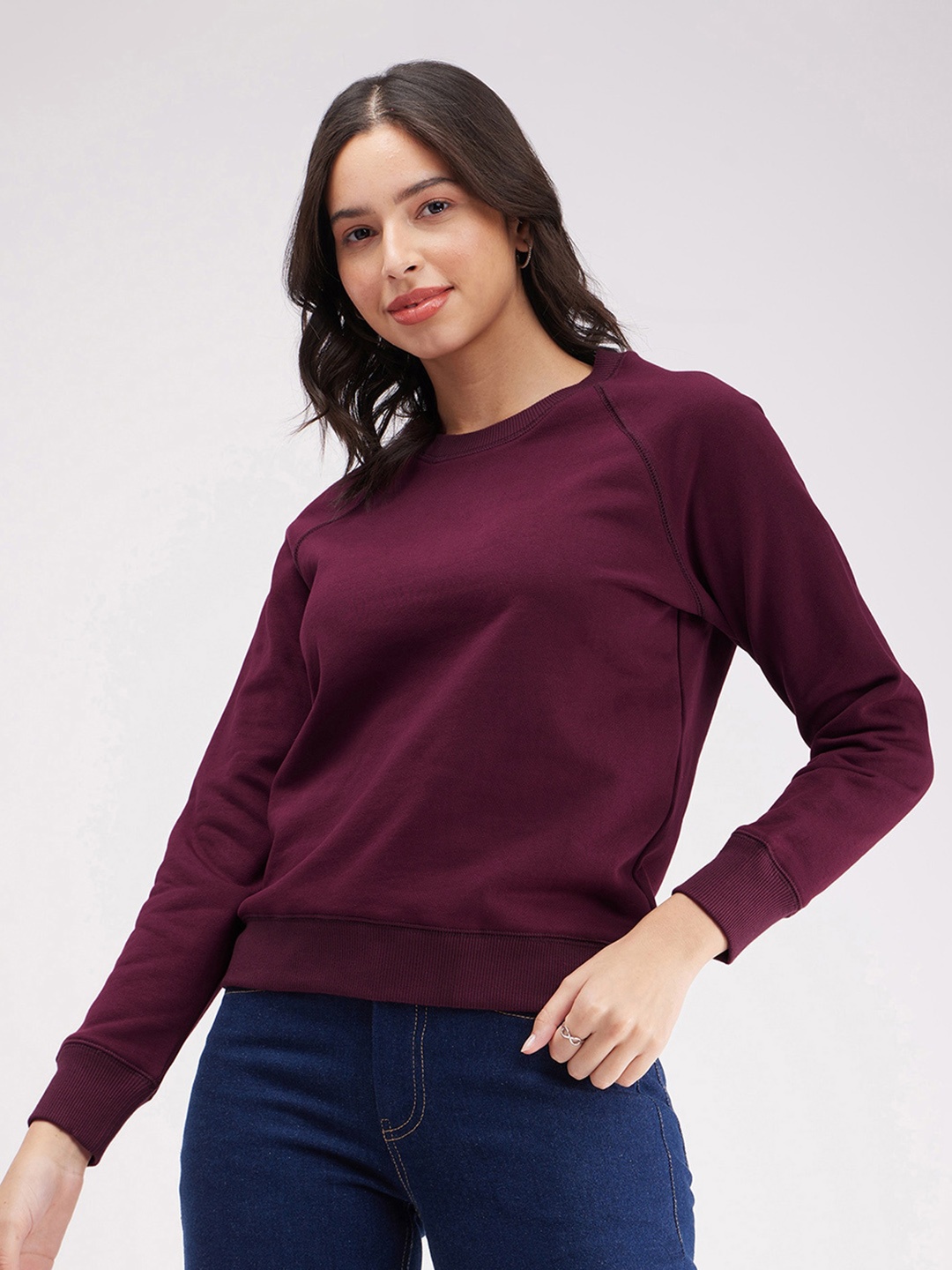

FableStreet Raglan Sleeves Rapid-Dry Regular Fit Cotton Terry Pullover, Maroon