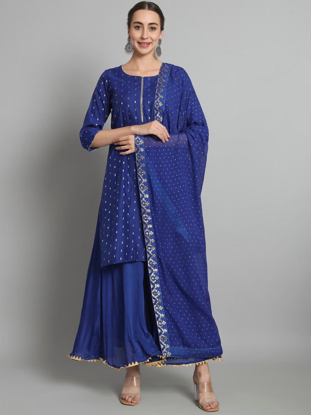 

Trinjann Regular Chanderi Silk Kurta with Sharara & With Dupatta, Blue