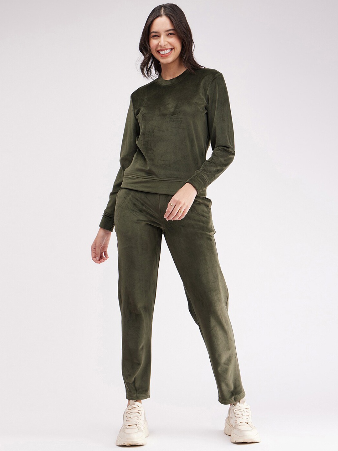 

FableStreet Velvet Fleece Sweatshirt & Trackpant, Olive