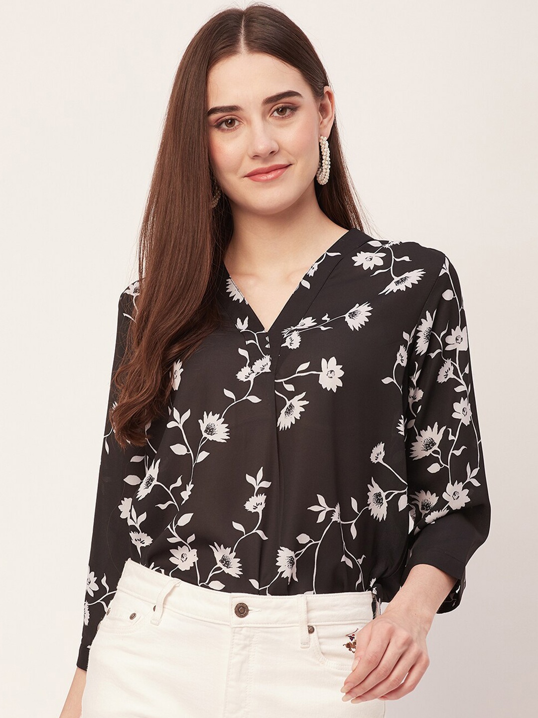 

Moomaya Floral Printed Casual Shirt, Black