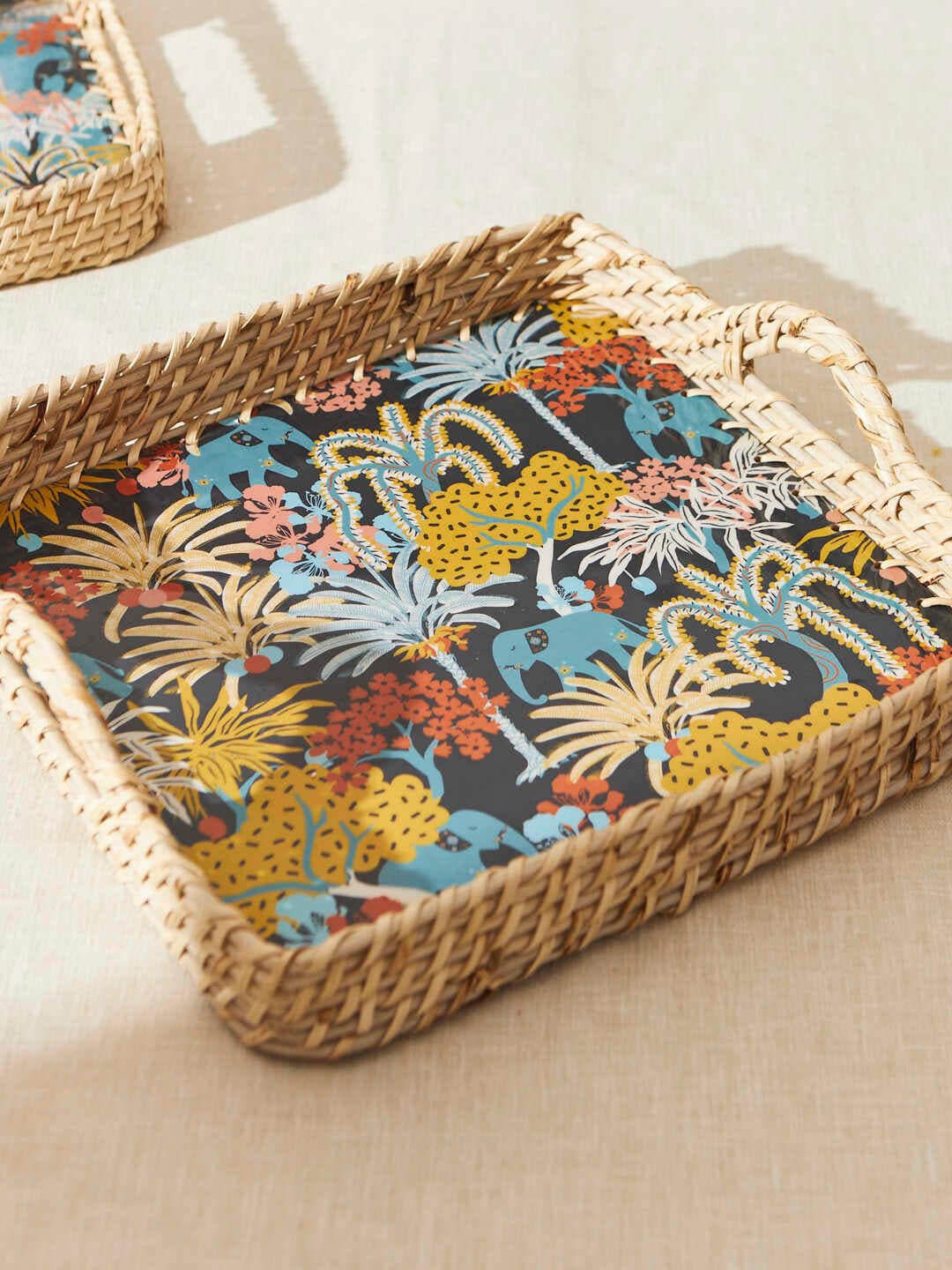 

Chumbak Jungle Drama Blue & Beige Wooden Large Tray Serveware