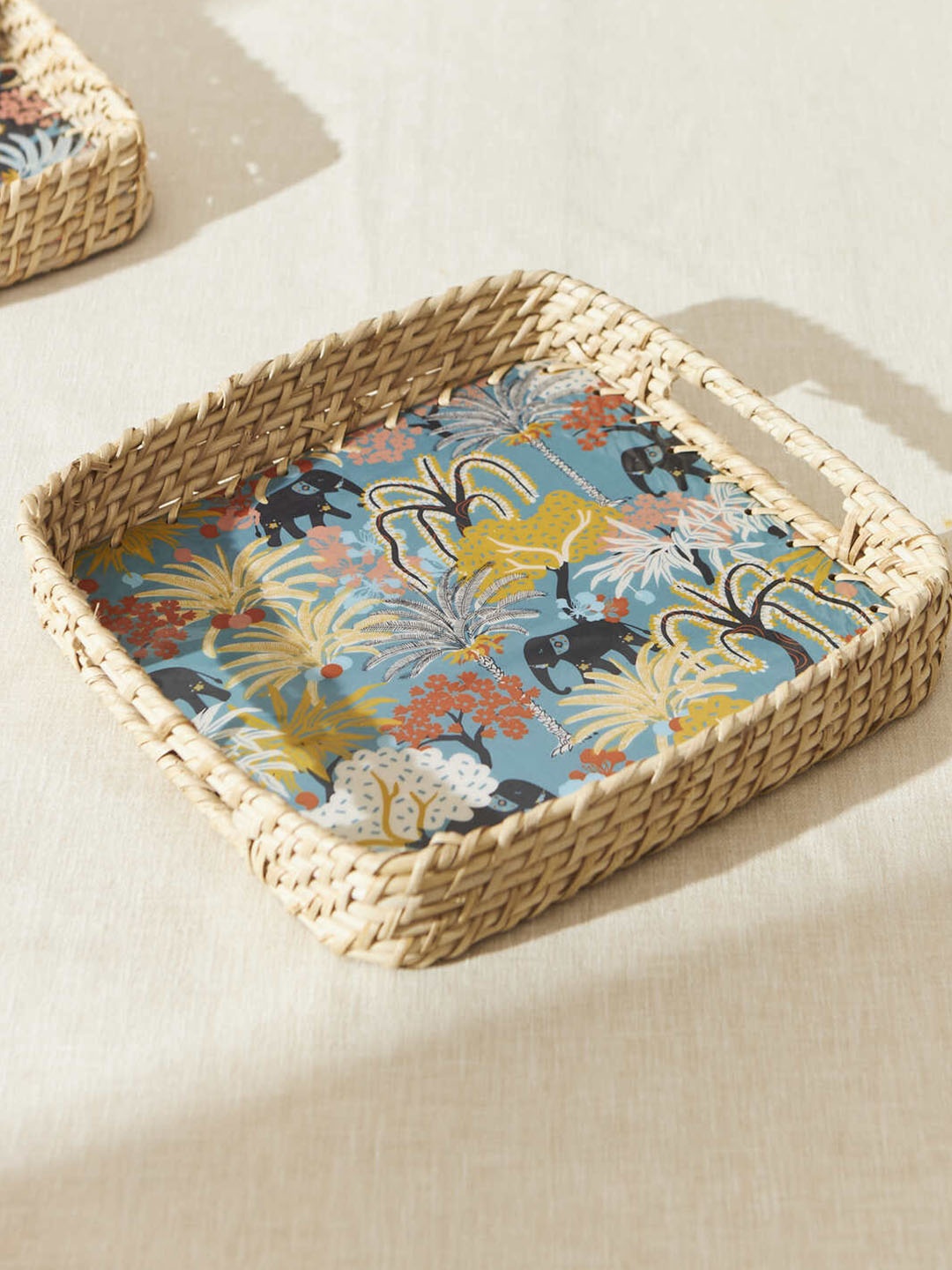 

Chumbak Jungle Drama White Small Wooden Tray Serve ware