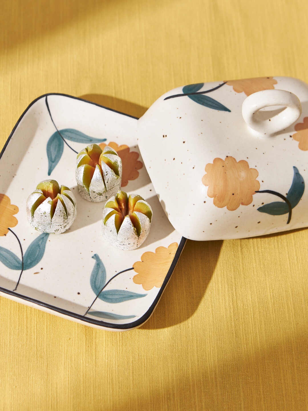 

Chumbak Marigold Beige & Orange Floral Printed Ceramic Tray Serveware