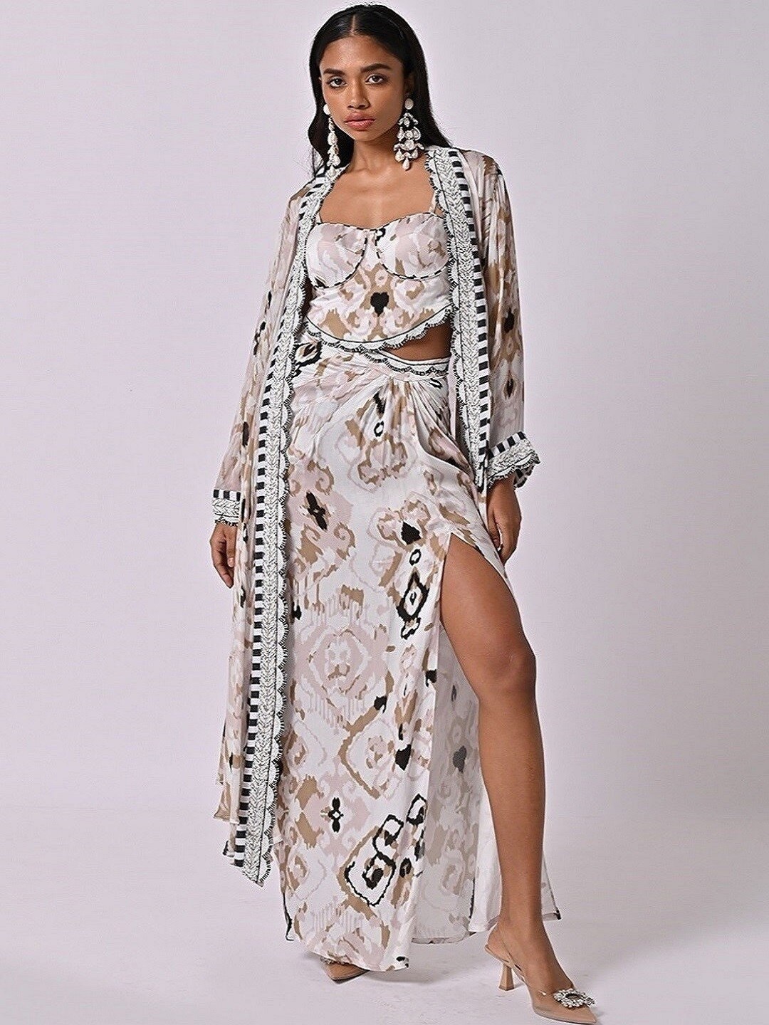 

MISSY Abstract Printed Longline Cashmere Jacket, White