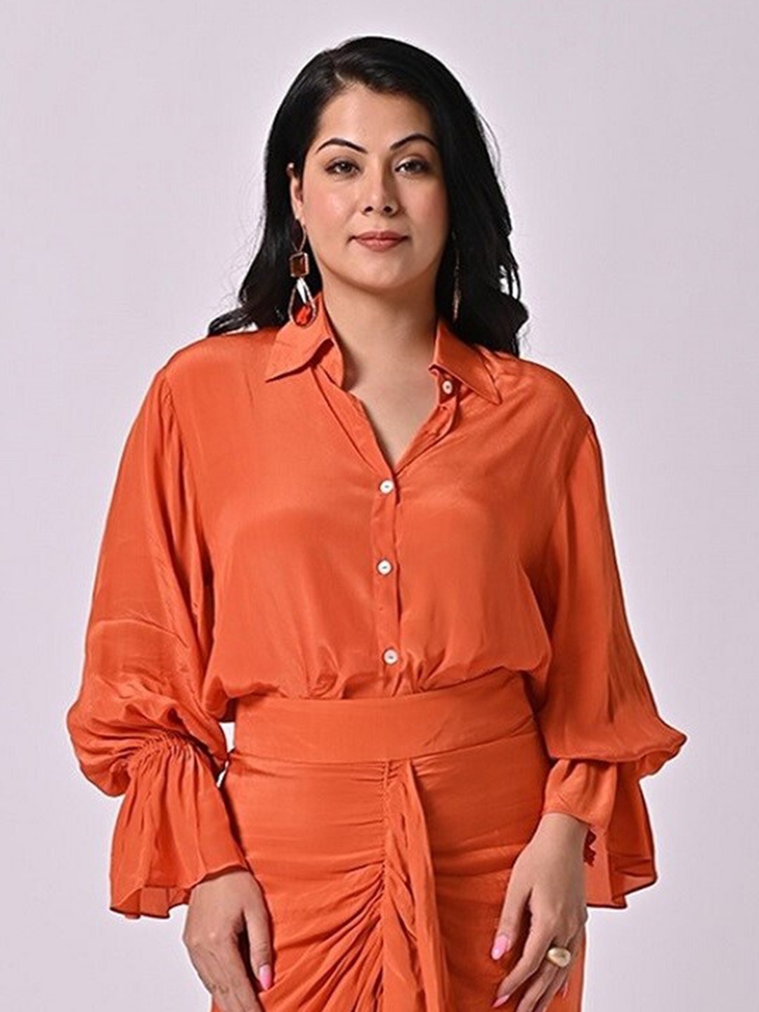 

MISSY Spread Collar Comfort Casual Shirt, Orange