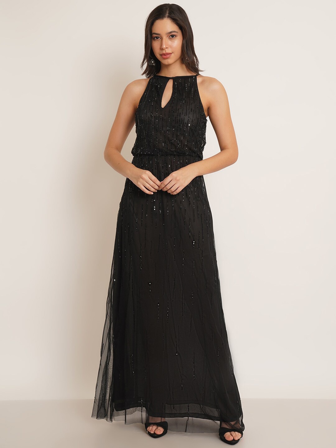 

IX IMPRESSION Embellished Halter Neck Maxi Dress, Black