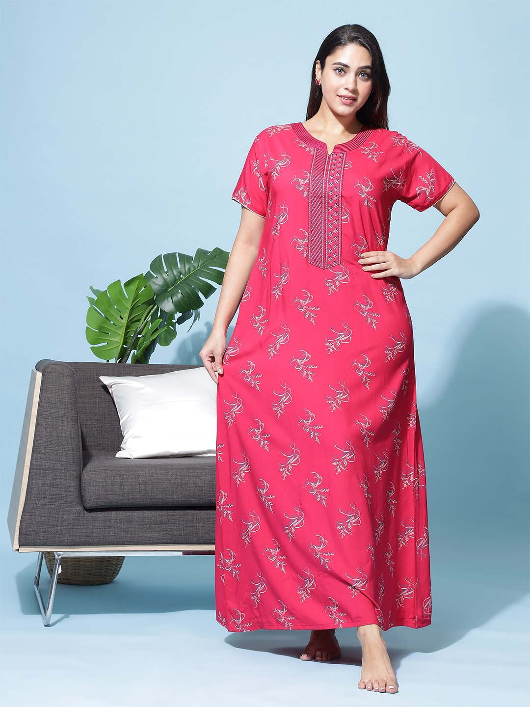 

9shines Label Floral Printed Maxi Nightdress, Pink