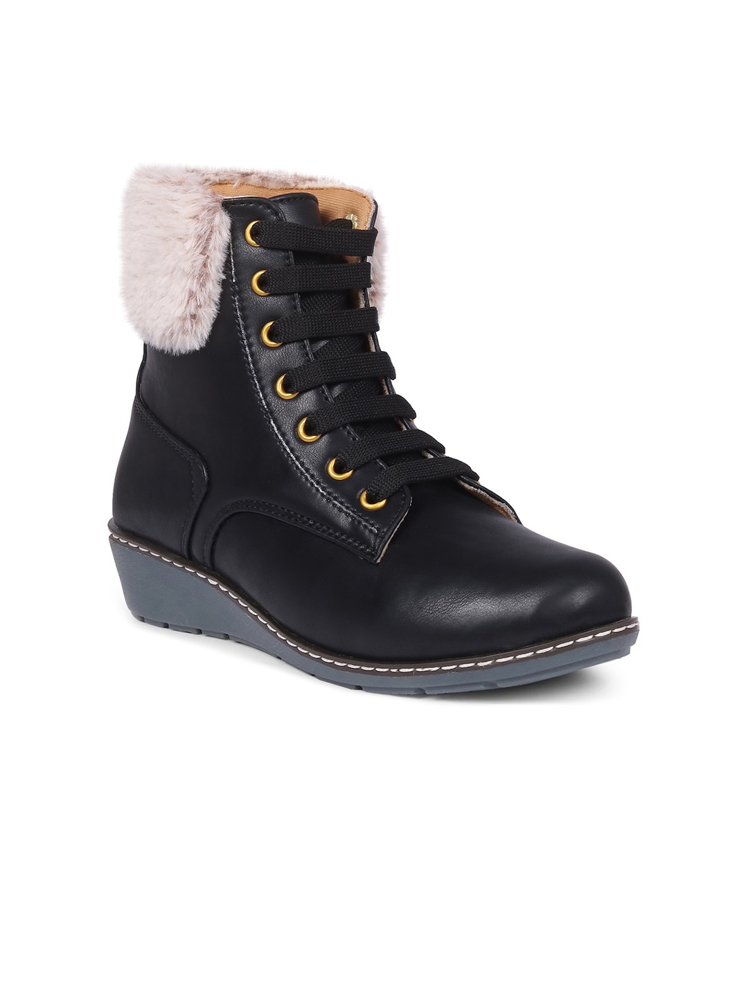 

The Roadster Lifestyle Co. Women Heeled Faux Fur Trim Mid-Top Chunky Boots, Black