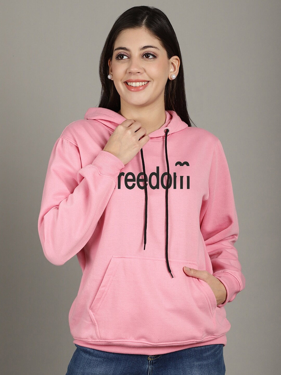 

GRACIT Typography Printed Hooded Sweatshirt, Pink