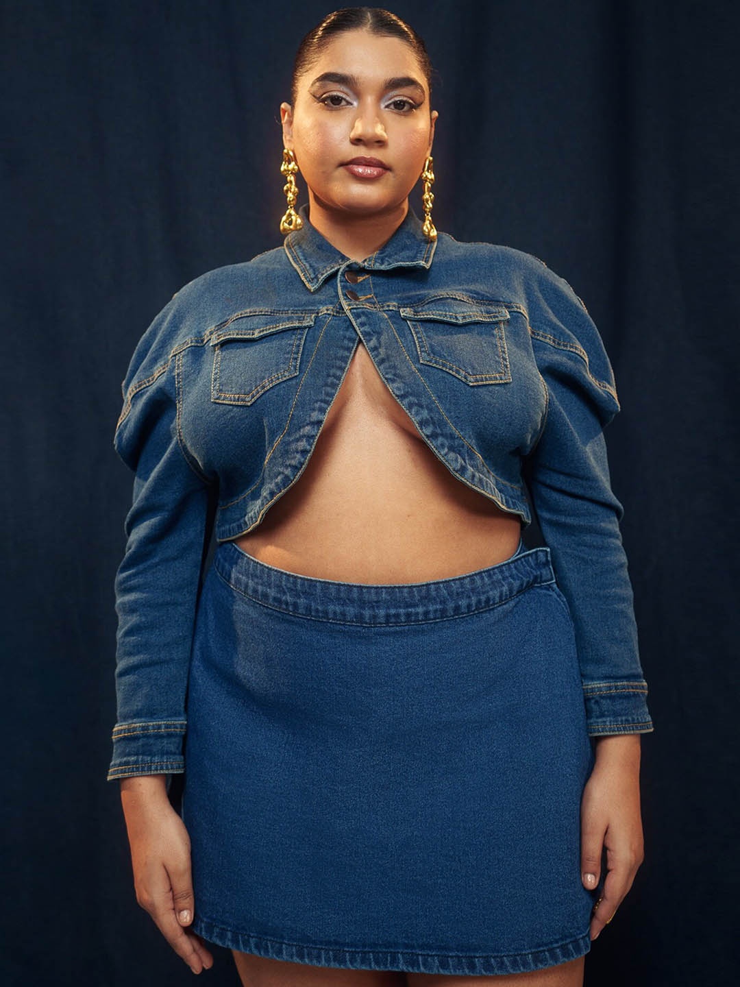 

FREAKINS Blue Straight Denim Mini Skorts