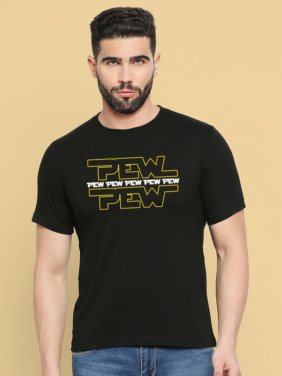 

MOD ECRU Typography Printed Cotton T-shirt, Black