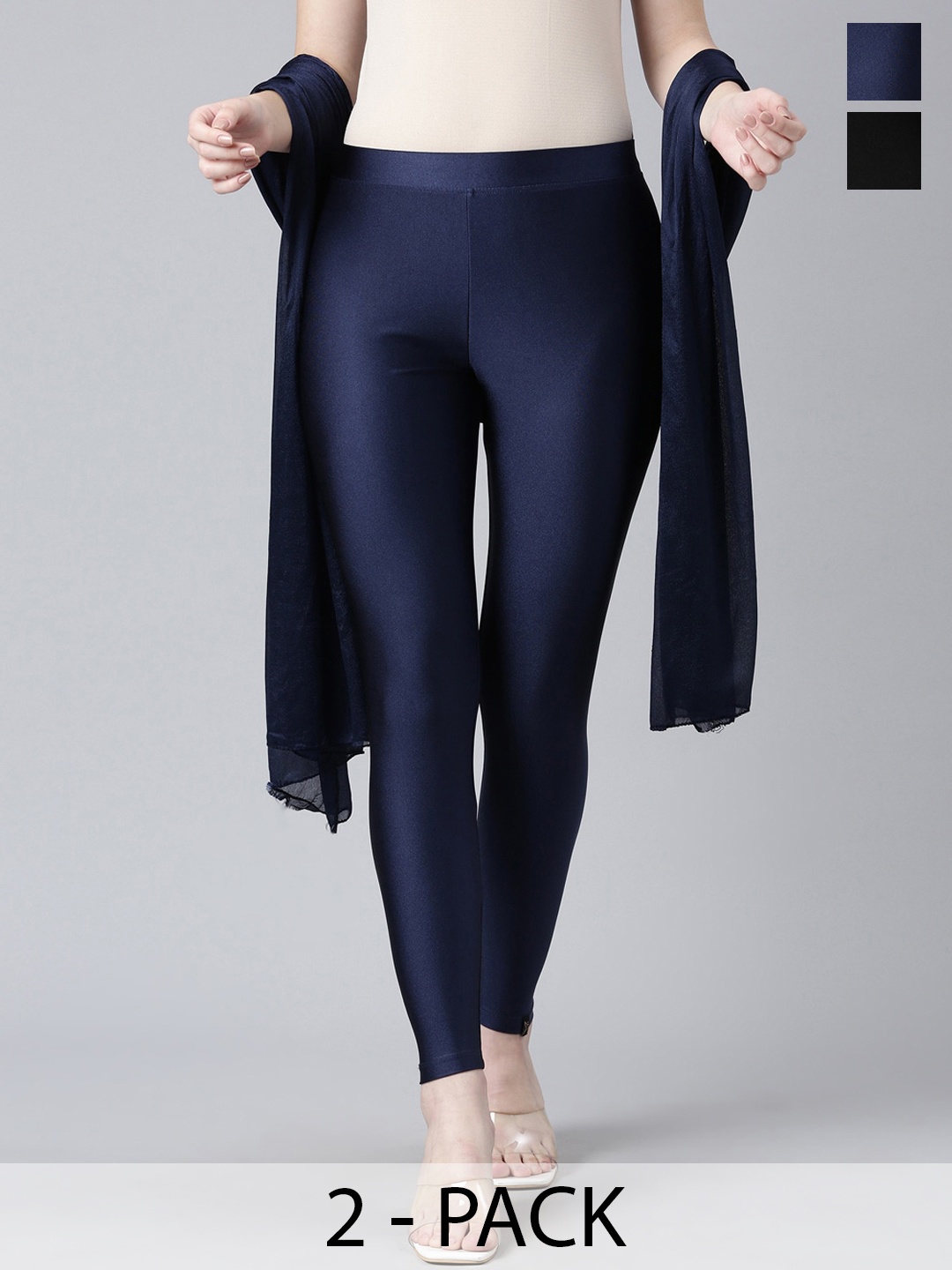 

TWIN BIRDS Pack Of 2 Shimmer Dupattas, Navy blue