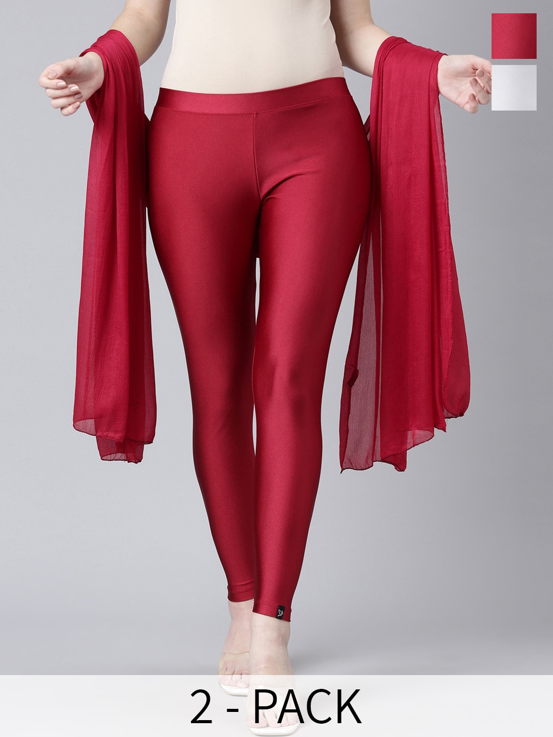 

TWIN BIRDS Pack Of 2 Shimmer Lightweight Dupatta, Red