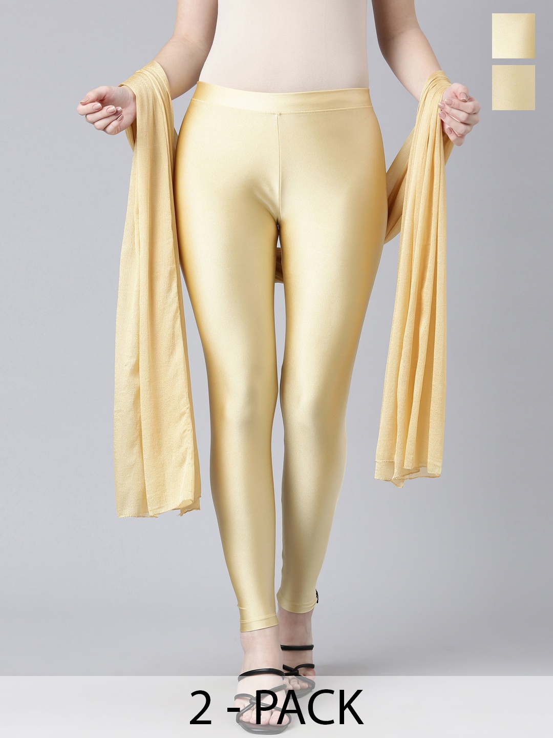 

TWIN BIRDS Pack Of 2 Shimmer Lightweight Dupatta, Gold