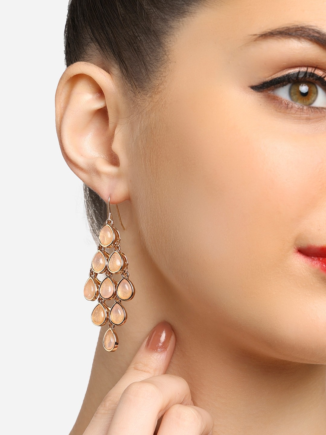 

Zaveri Pearls Gold-Plated Stone-Studded Contemporary Drop Earrings