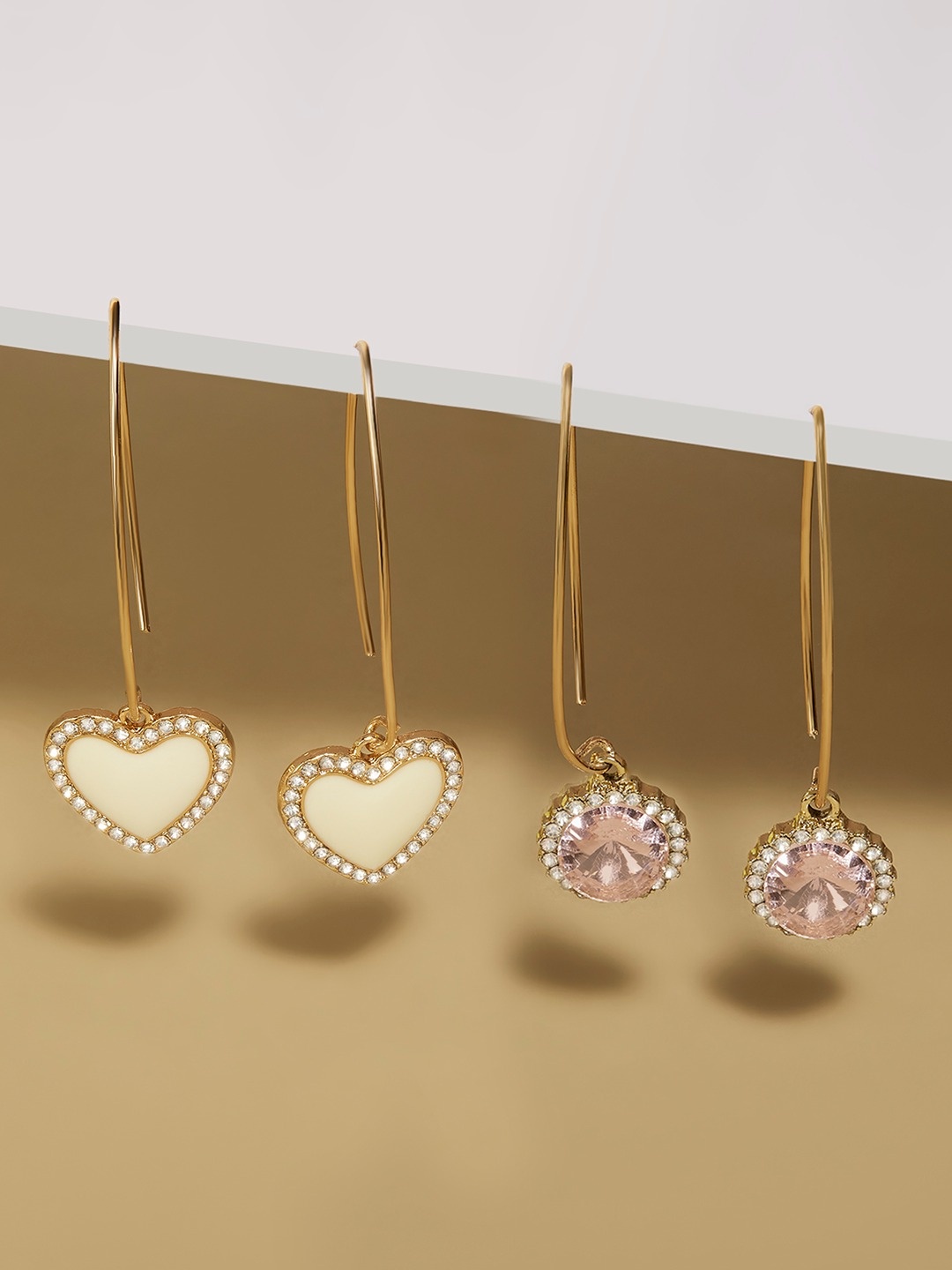 

Zaveri Pearls Set Of 2 Gold-Plated Drop Earrings