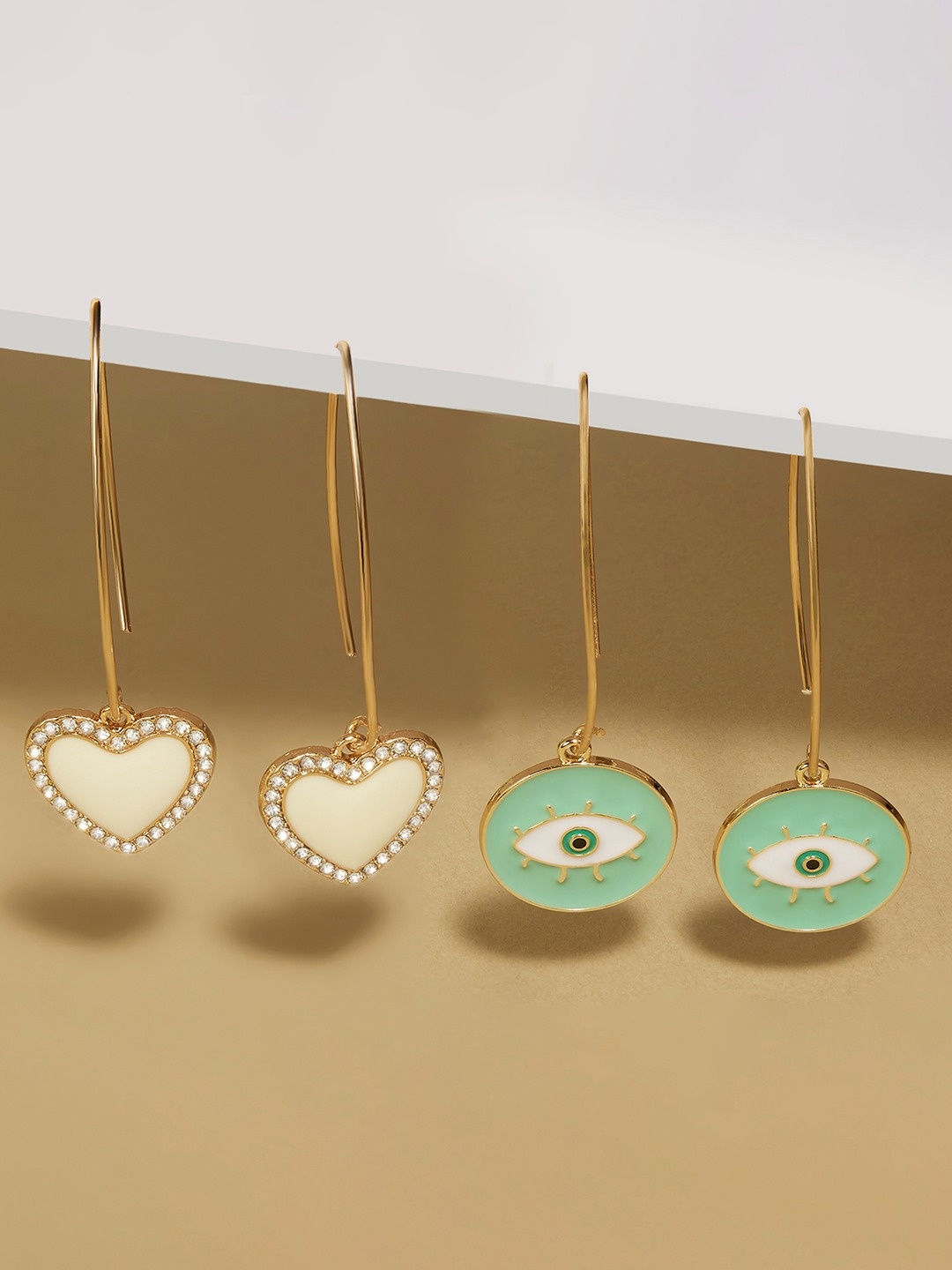 

Zaveri Pearls Set Of 2 Gold-Plated Drop Earrings, White