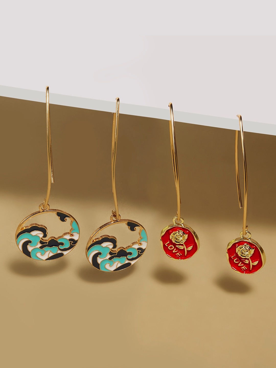 

Zaveri Pearls Set Of 2 Gold-Plated Drop Earrings