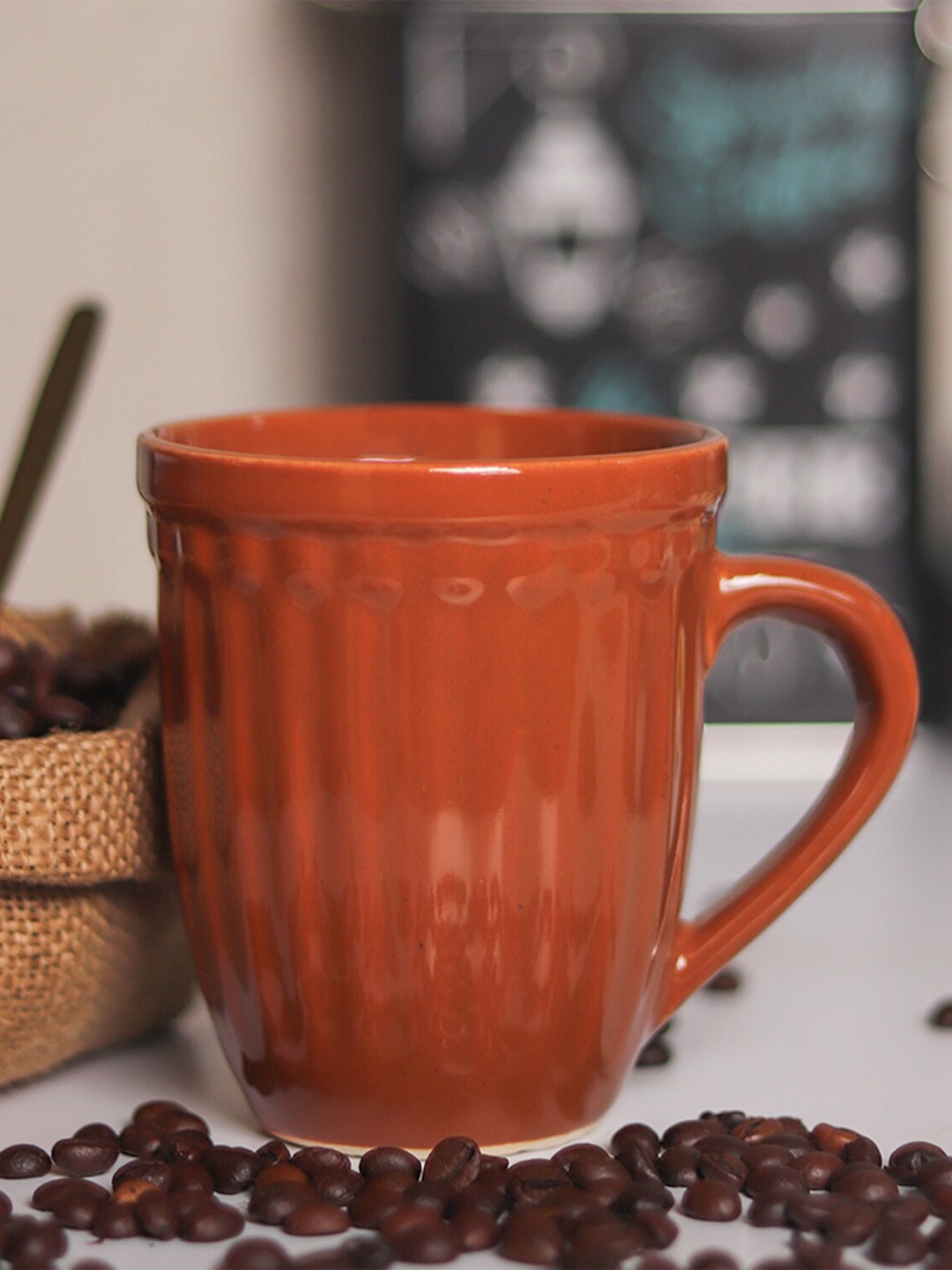 

MARKET99 Brown Printed Ceramic Glossy Coffee Mugs 300 ml