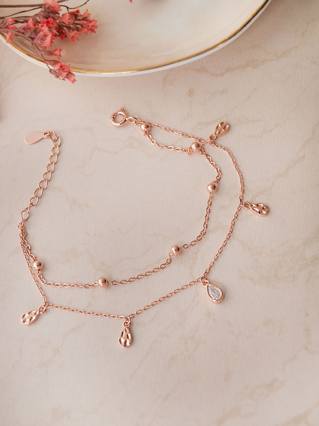 

MANNASH Rose Gold Sterling Silver Rose Gold-Plated Link Bracelet