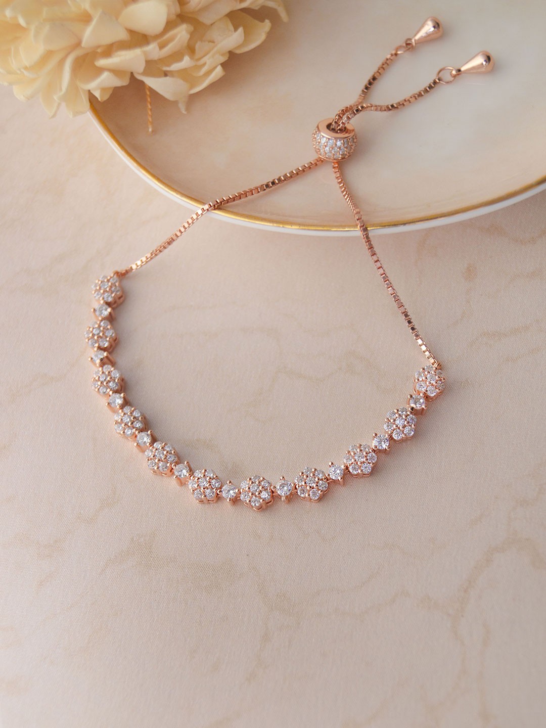 

MANNASH Women Rose Gold-Plated Sterling Silver Cubic Zirconia Link Bracelet