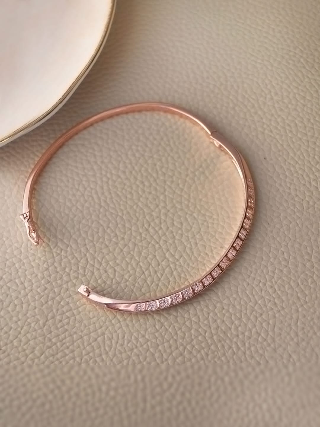 

MANNASH Sterling Silver Cubic Zirconia Rose Gold-Plated Bangle-Style Bracelet