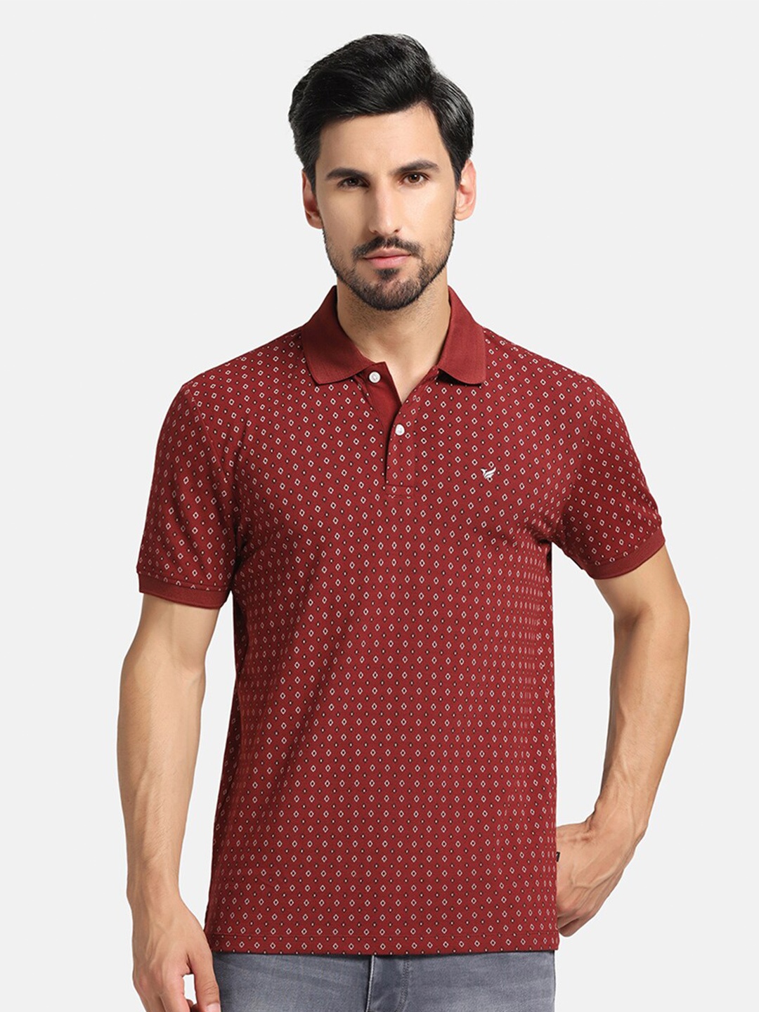 

Blackberrys Cotton Printed Polo Collar Slim Fit T-shirt, Maroon