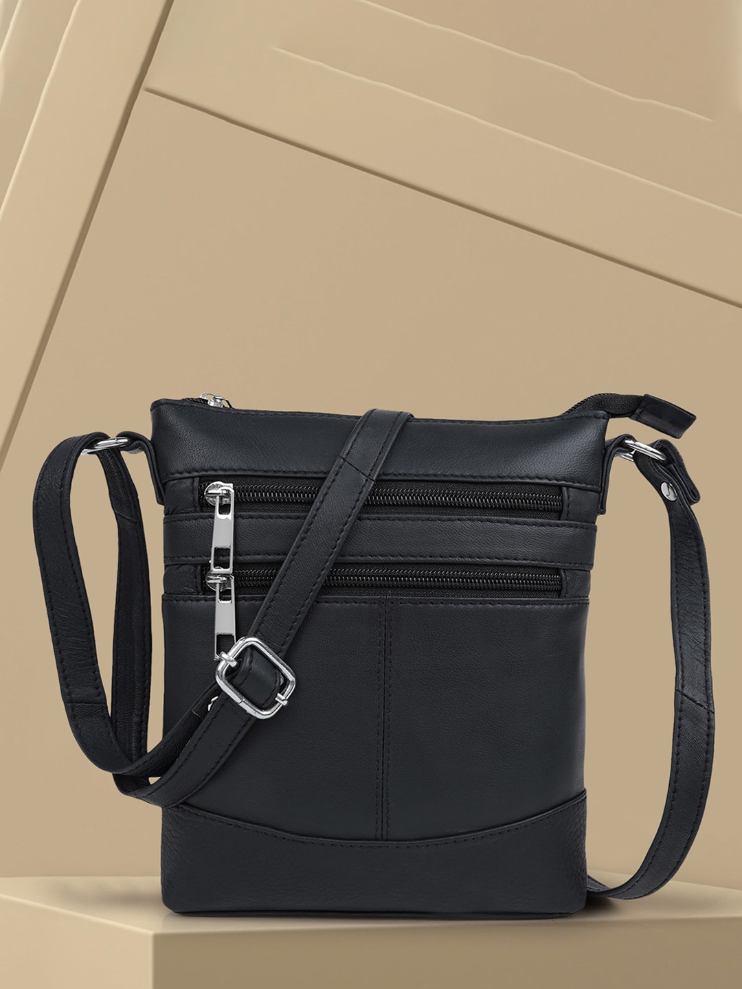 

CIMONI Leather Structured Sling Bag, Black
