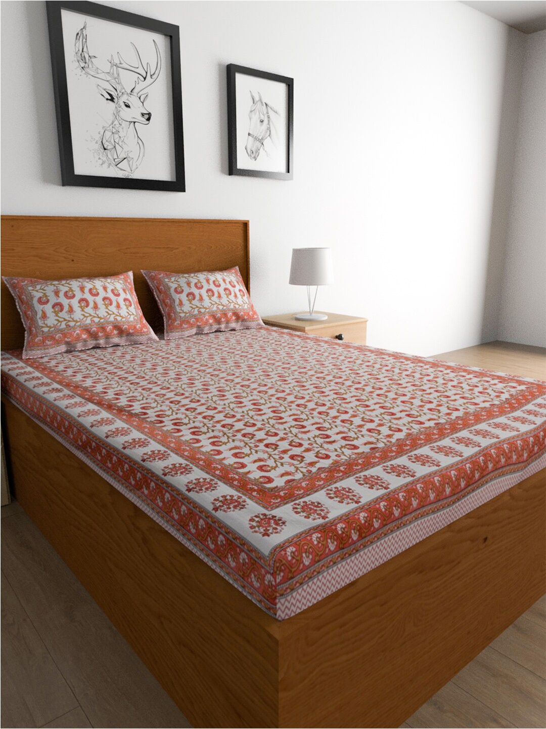 

Urban Magic Red & White Floral Cotton 104 TC King Bedsheet with 2 Pillow Covers