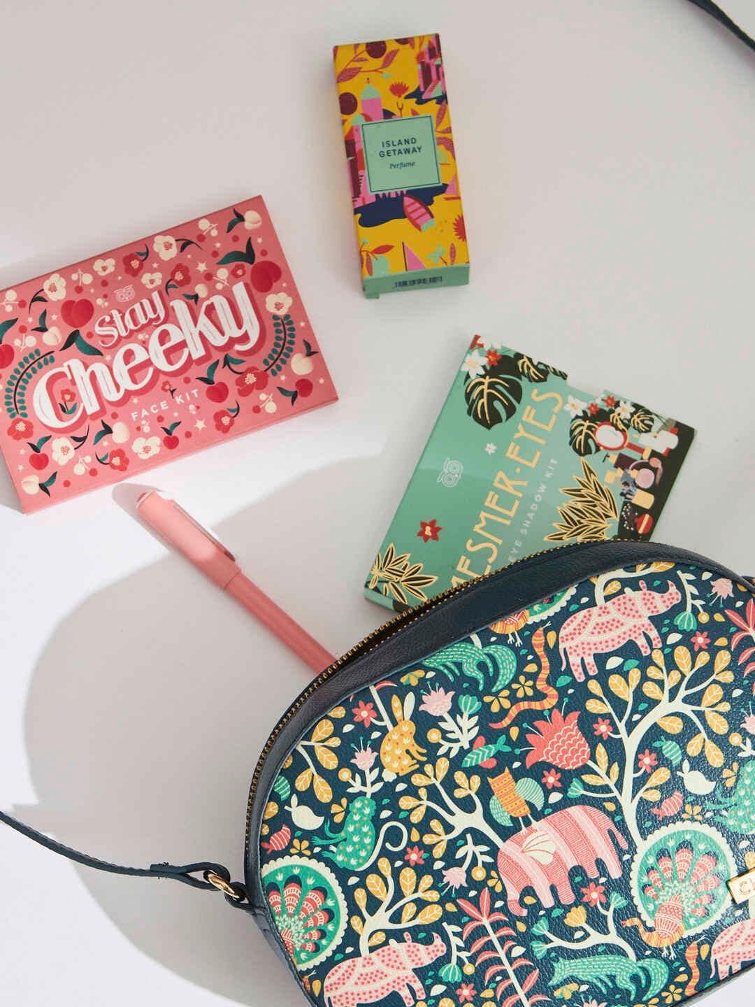

Chumbak Ethnic Motifs Printed PU Sling Bag, Navy blue