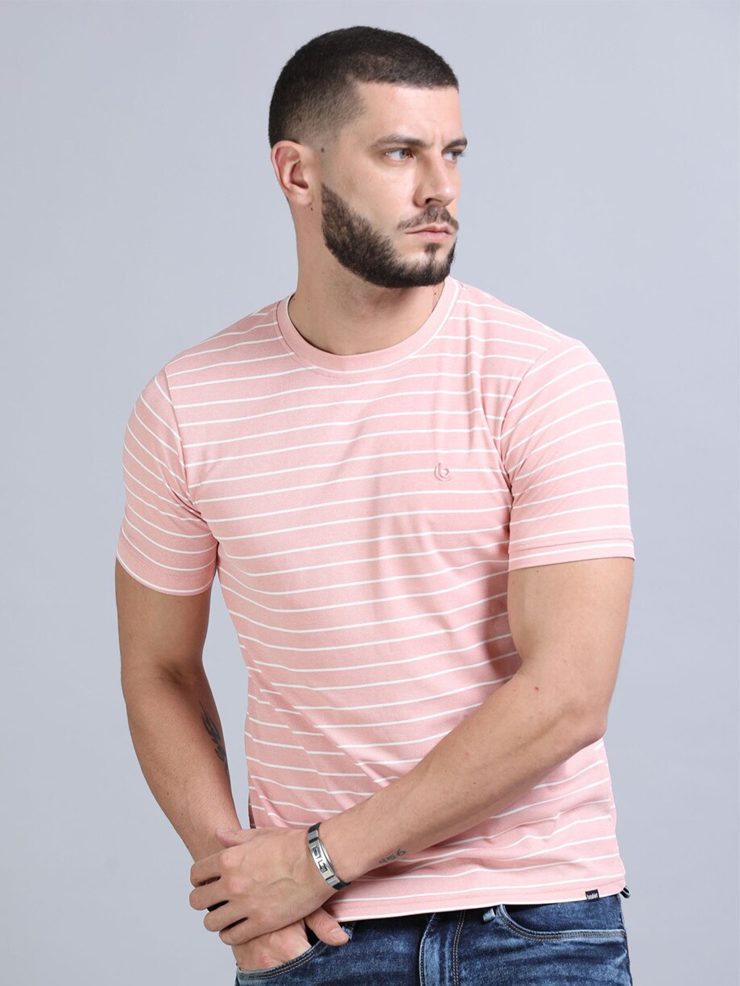 

Bushirt Striped Round Neck T-shirt, Pink