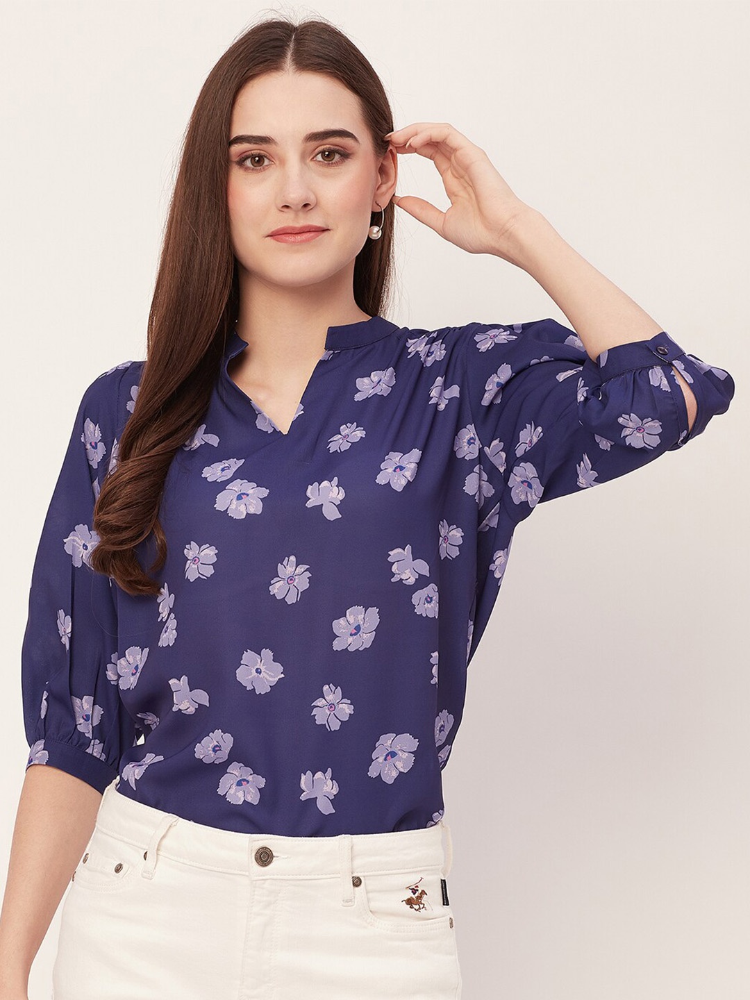 

Moomaya Floral Printed Regular Top, Blue